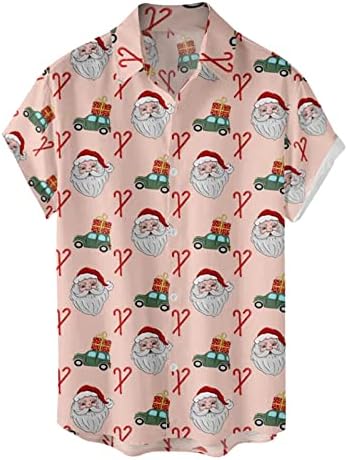 XXBR חג המולד שרוול קצר חולצות עבור Mens, חג המולד, סנטה קלאוס הדפסה הכפתור Turn-למטה צווארון מקסימום הביתה מסיבת החולצה