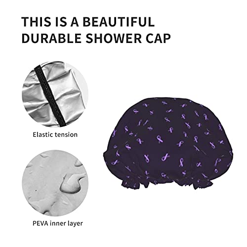 מקלחת כובעים עבור נשים לבנדר סרט לשימוש חוזר עמיד למים PEVA מקלחת כובע,גודל גדול, נשים סלון ספא פנים להשתמש