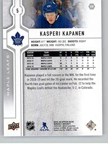 2019-20 הסיפון העליון סדרה אחת הוקי 5 Kasperi Kapanen טורונטו מייפל ליפס הרשמי NHL מסחר כרטיס מ אוד