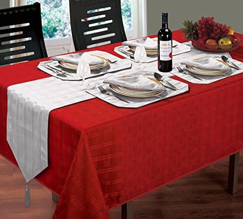 חג המולד ארוגים אקארד לבדוק אדום שולחן בד, 60 X 90 12 מפיות כסף & 12 מפיות כסף