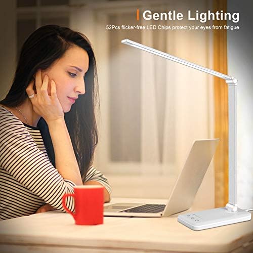 Linkstyle LED מנורת שולחן עם USB לטעינה בנמל, עין מודרנית אכפתיות שולחן אור עבור המשרד הביתי לבן השולחן Lmap 5 מצבי
