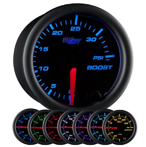 GlowShift צבע שחור 7 35 PSI Turbo Boost מד קיט - כולל מכני צינור & אביזרי צנרת - שחור חיוג לנקות את העדשה - עבור מכוניות